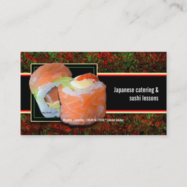 Sushi Japanese restaurant catering lessons Business Card (Front)