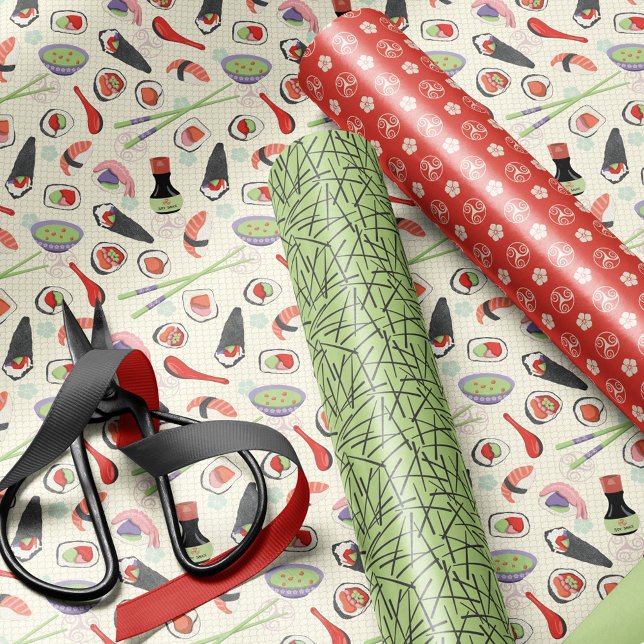 Sushi, Japanese symbols, chopsticks Wrapping Paper Sheets (Creator Uploaded)