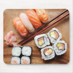 Sushi - Japonese food (on a wooden plate) Mouse Pad