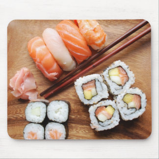 Sushi - Japonese food (on a wooden plate) Mouse Pad