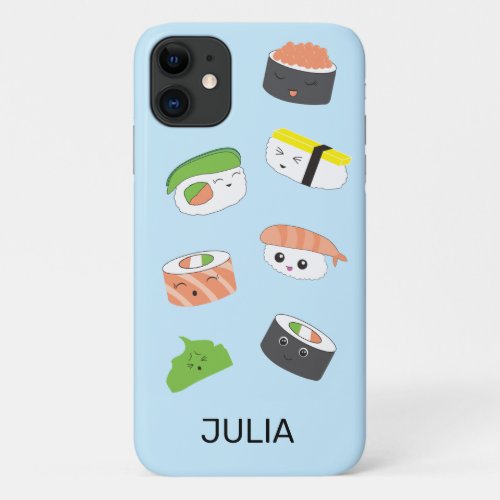 Sushi Joy Blue Kawaii_Style Illustrated Phone Cas iPhone 11 Case