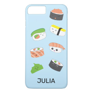Sushi Joy: Blue Kawaii-Style Illustrated Phone Cas iPhone 8 Plus/7 Plus Case