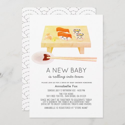 Sushi Kawaii Drive_by Baby Shower Invitation