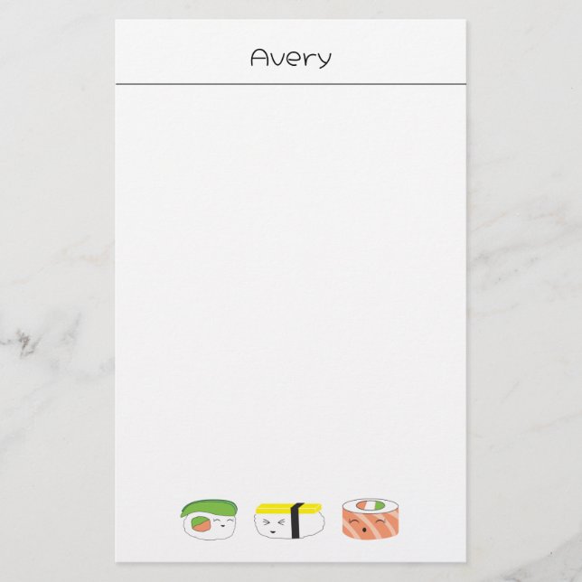 Sushi Kawaii Illustration Personalized  Stationery (Front)