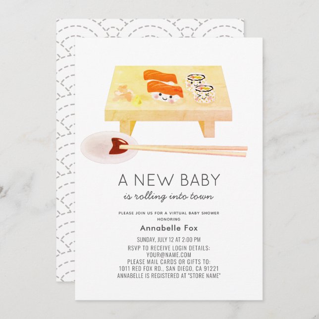 Sushi Kawaii Virtual Baby Shower Invitation (Front/Back)