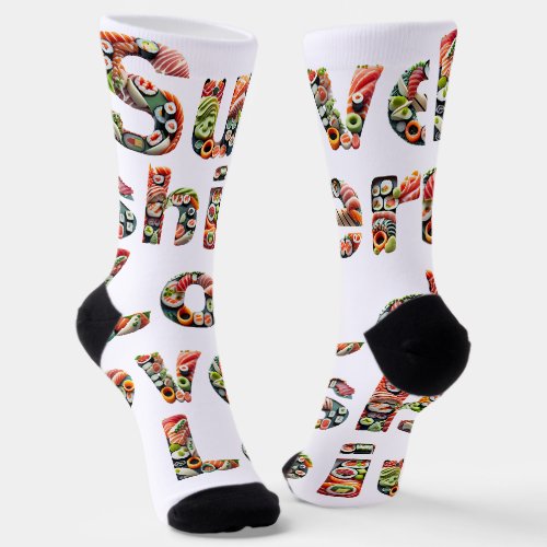Sushi Lover text Socks