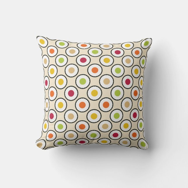 Sushi Maki Polka Dots Throw Pillow (Front)