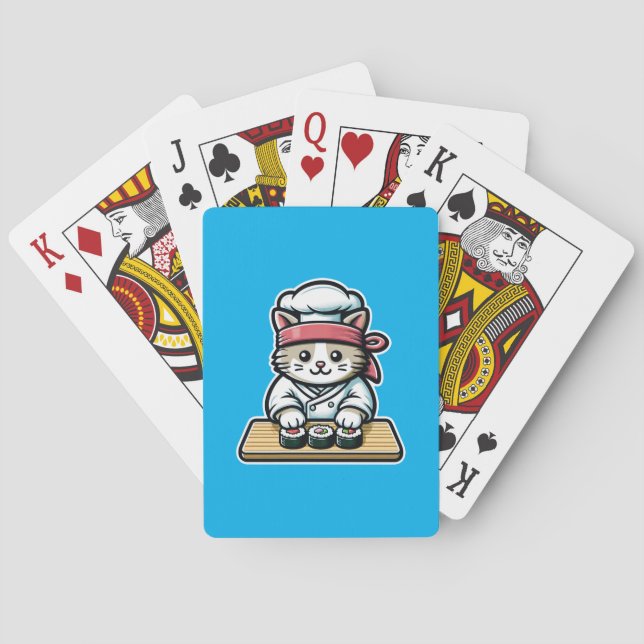 Sushi-Making Cat: Humorous Chef Art Poker Cards (Back)