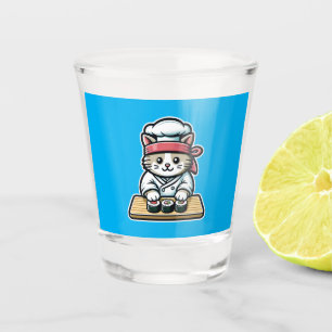 Sushi-Making Cat: Humorous Chef Art Shot Glass