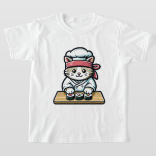 Sushi-Making Cat: Humorous Chef Art T-Shirt
