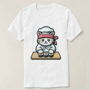 Sushi-Making Cat: Humorous Chef Art T-Shirt