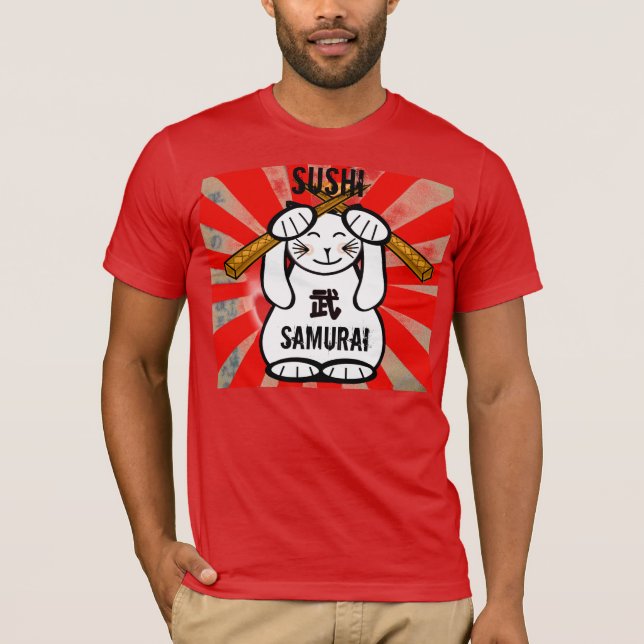 Sushi Maneki Neko Samurai T-Shirt (Front)