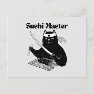 sushi master, sushi cat postcard