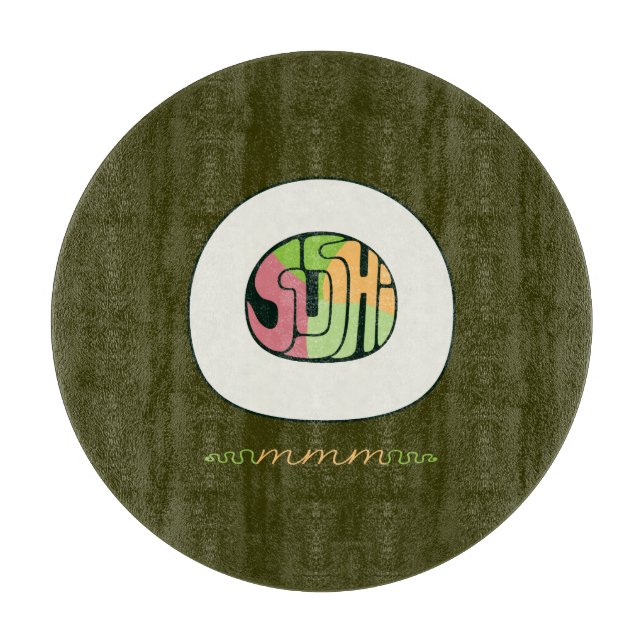 Sushi mmm Glass Cutting Board (Front)
