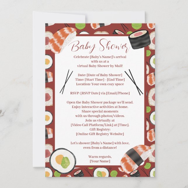 Sushi Neutral Baby Shower By Distance Invitation (Front)