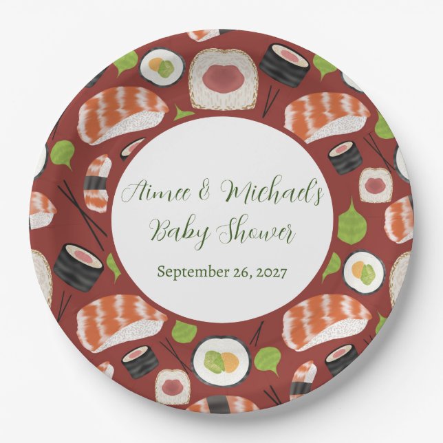 Sushi Neutral Baby Shower Paper Plates (Front)