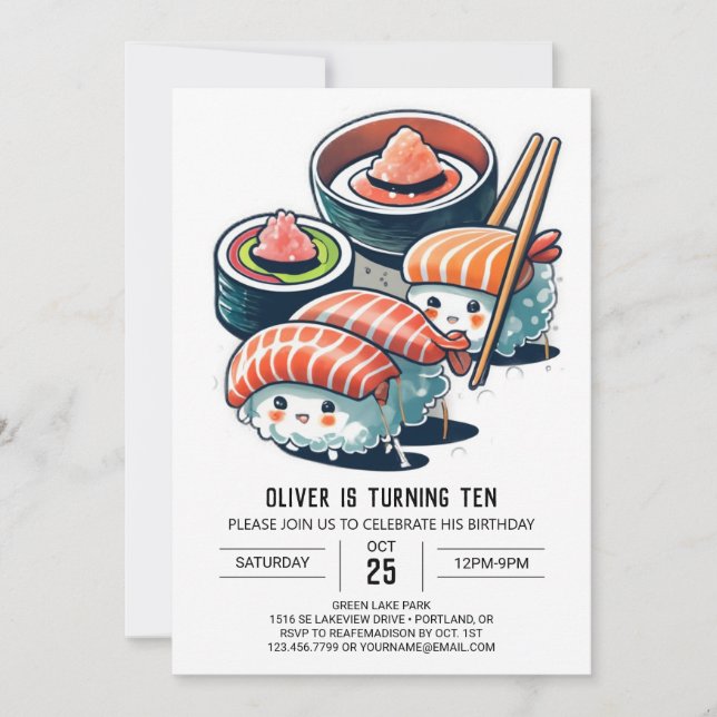 Sushi Night Printable Children Birthday Invitation (Front)
