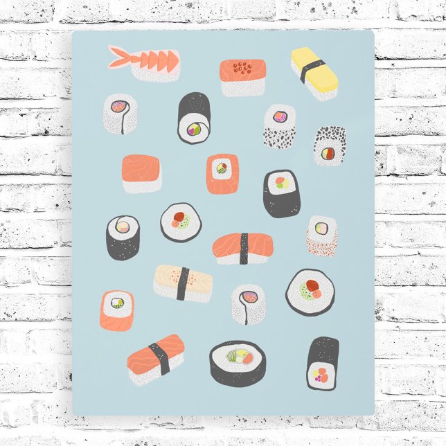 Sushi Nigiri Maki Roll Metal Print (Sushi lover Japanese food art metal print)
