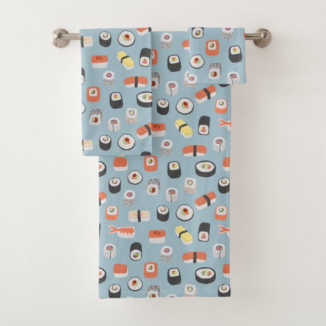 Sushi Nigiri Maki Roll Pattern Bath Towel Set (Insitu)