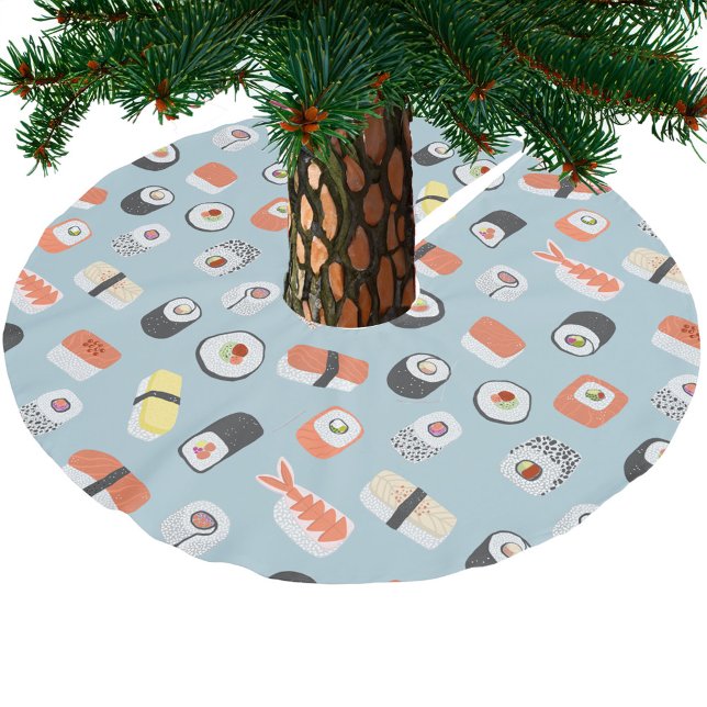 Sushi Nigiri Maki Roll Pattern Brushed Polyester Tree Skirt (Fun Japanese sushi food art festive Christmas tree skirt)