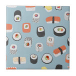 Sushi Nigiri Maki Roll Pattern Ceramic Tile<br><div class="desc">Japanese sushi food art pattern on a robin's egg blue background.</div>