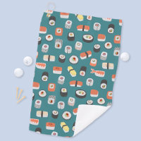 Sushi Nigiri Maki Roll Pattern Green Golf Towel