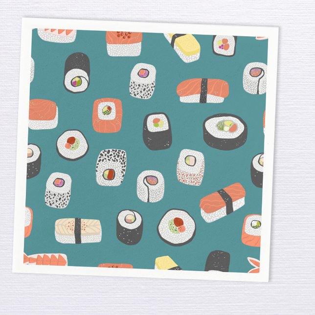 Sushi Nigiri Maki Roll Pattern Napkins (Japanese sushi themed paper napkins)