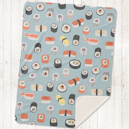 Sushi Nigiri Maki Roll Pattern Sherpa Blanket