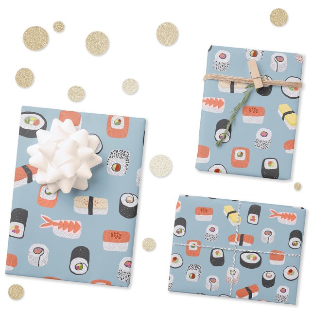 Sushi Nigiri Maki Roll Pattern Wrapping Paper Sheets (Fun Japanese sushi pattern gift wrapping paper)