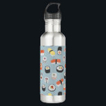 Sushi Nigiri Maki Roll Patterned Stainless Steel Water Bottle<br><div class="desc">Japanese sushi food art pattern on a light blue background.</div>