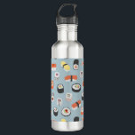 Sushi Nigiri Maki Roll Patterned Stainless Steel Water Bottle<br><div class="desc">Japanese sushi food art pattern on a light blue background.</div>