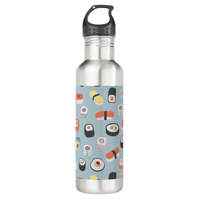 Sushi Nigiri Maki Roll Patterned Stainless Steel Water Bottle (Front)