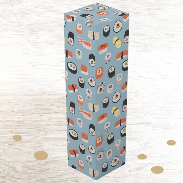 Sushi Nigiri Maki Roll Patterned Wine Box (Japanese sushi fun wine bottle gift box)