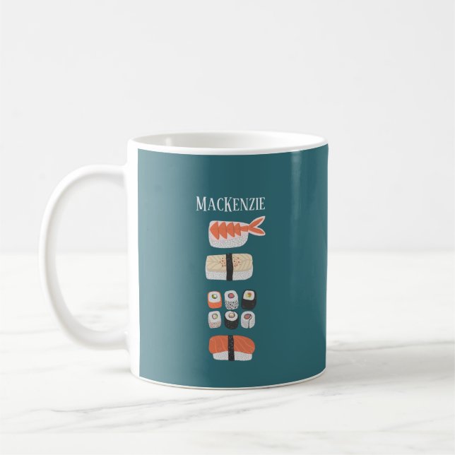 Sushi Nigiri Sashimi Maki Roll Custom Name Coffee Mug (Left)
