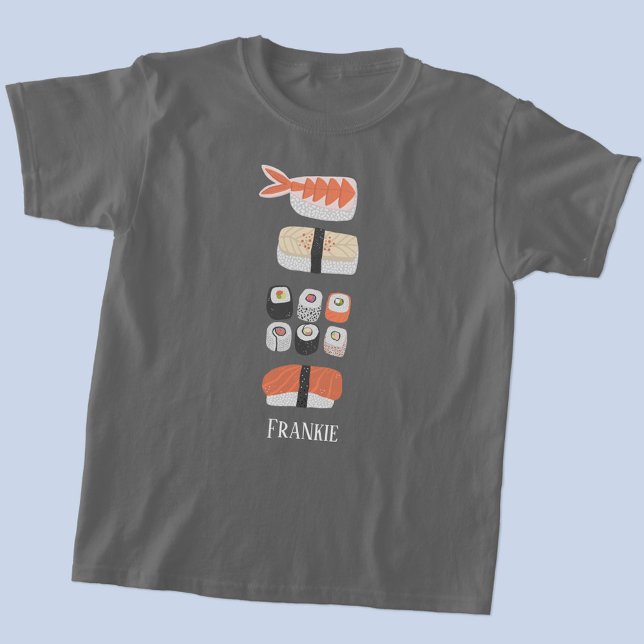 Sushi Nigiri Sashimi Maki Roll Name T-Shirt (Sushi Japanese food art personalized name t-shirt)