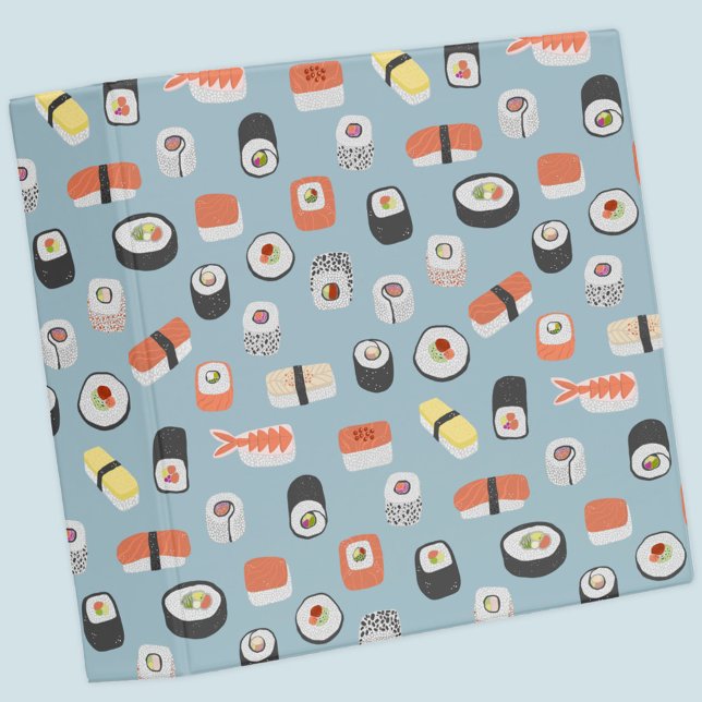 Sushi Nigiri Sashimi Maki Roll Pattern 3 Ring Binder (Japanese sushi, nigiri, maki roll 3 ring binder)