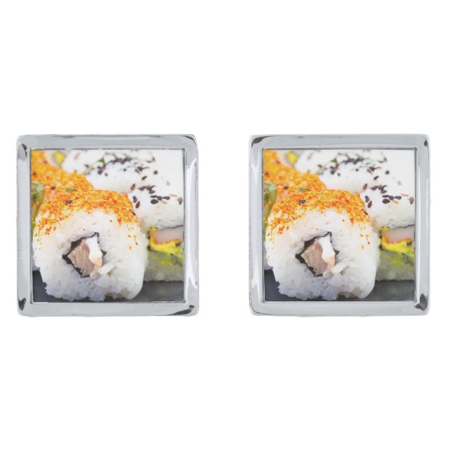Sushi on a plate cufflinks (Front)