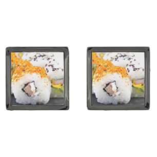 Sushi on a plate gunmetal finish cufflinks