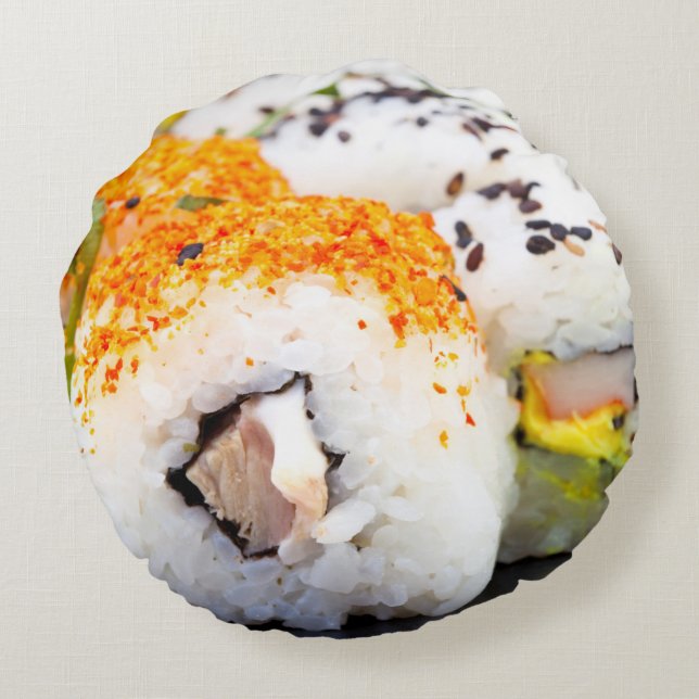 Sushi on a plate round pillow (Back)