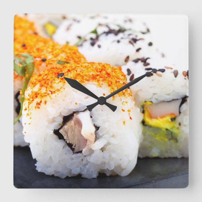 Sushi on a plate square wall clock (Front)