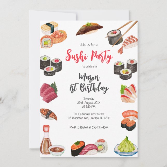 Sushi Party Birthday Invitation (Front)