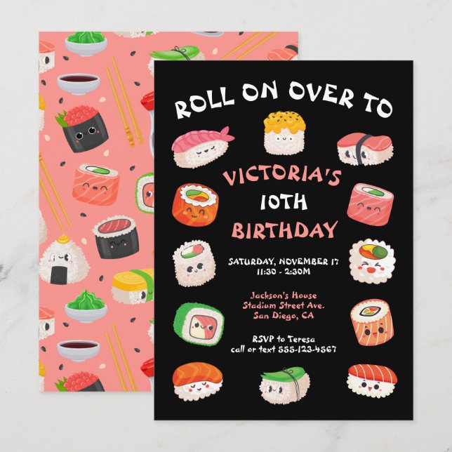 Sushi Party birthday Invitation (Front/Back)
