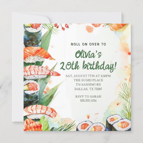 Sushi Party Birthday Invitation