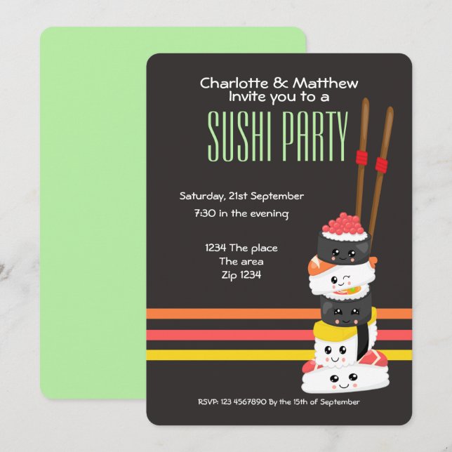 Sushi Party Cute Kawaii Personalize Japanese Invitation (Front/Back)