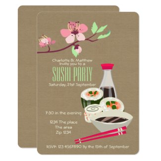 Sushi Party Easy To Personalize Japanese Themed Invitation