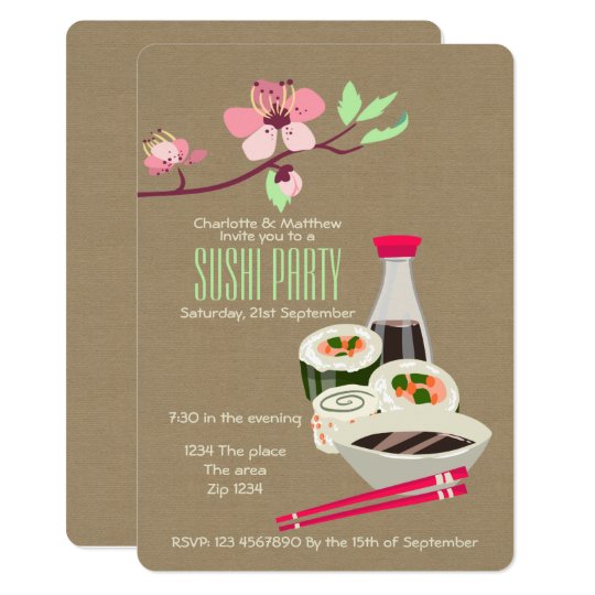 Sushi Party Easy To Personalize Japanese Themed Invitation | Zazzle.com