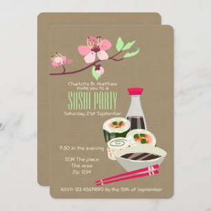 Sushi Party Easy To Personalize Japanese Themed Invitation