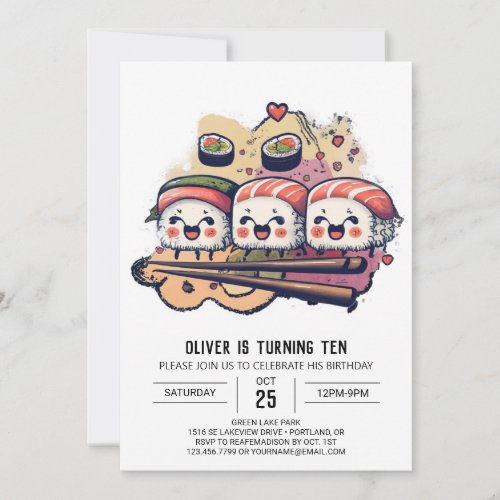 Sushi Party Editable Birthday Invitation