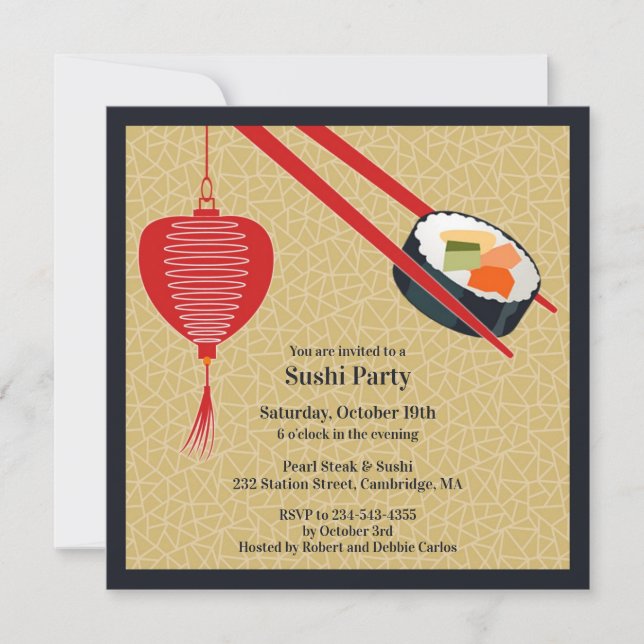 Sushi Party Flat Invitation (Front)