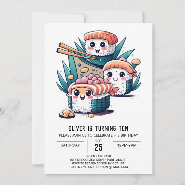 Sushi Party Fun Kids Birthday Invitation (Front)